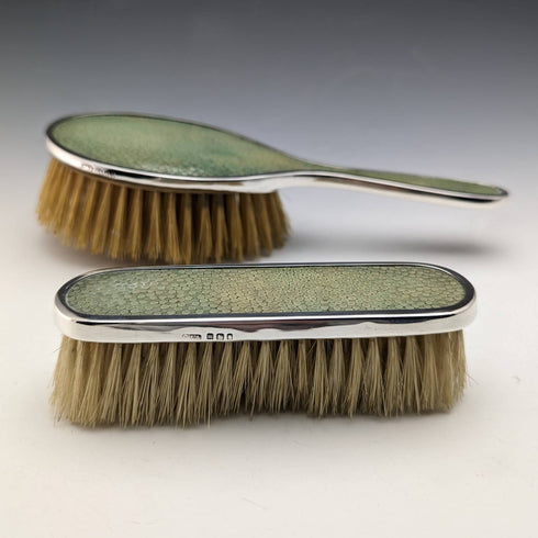 1927 British Vintage Sterling Silver & Leather Handle Brush Set of 4 Collet and Anderson